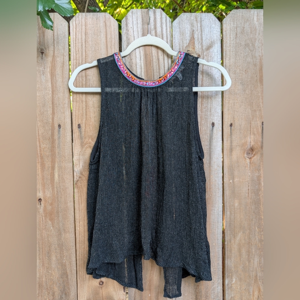 Anthropologie Eri + Ali Sheer Black Open Back Tank Top